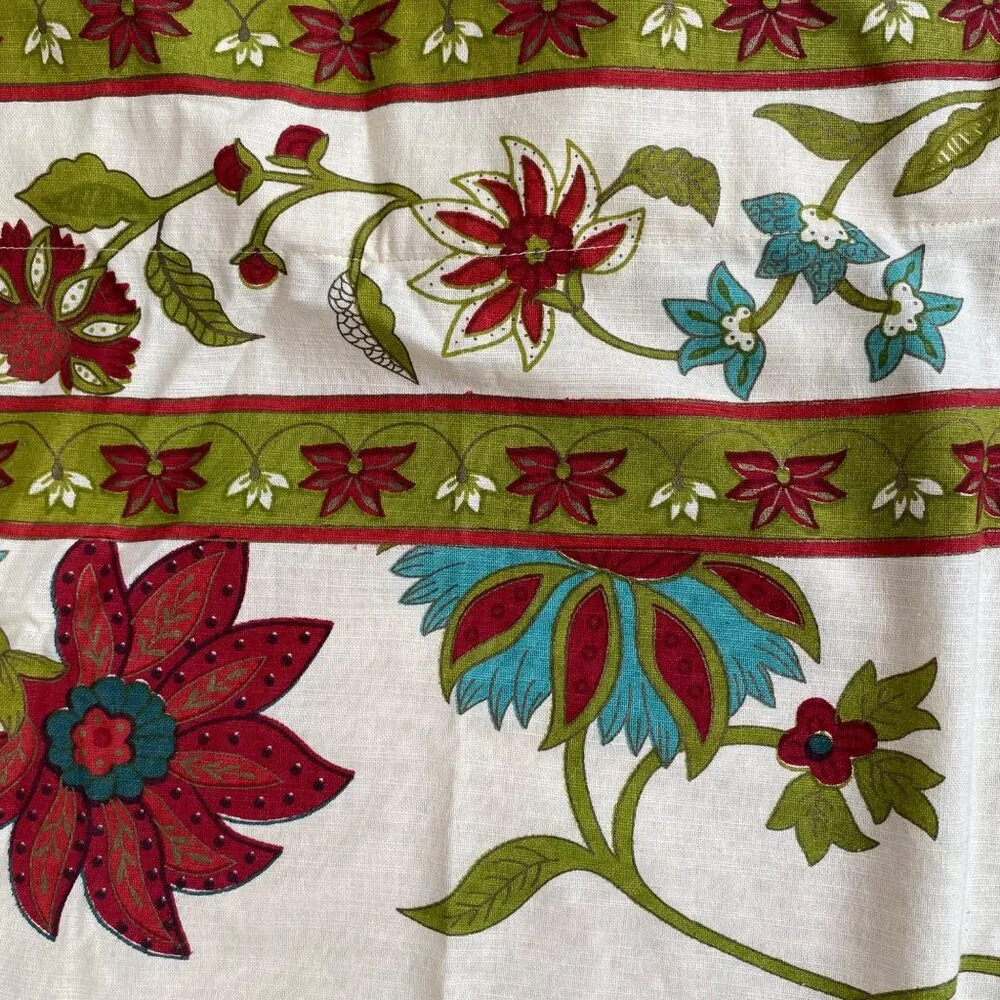 World Market Azra Floral Curtain Panels Cotton Red/Blue/Green Botanical Jacobean